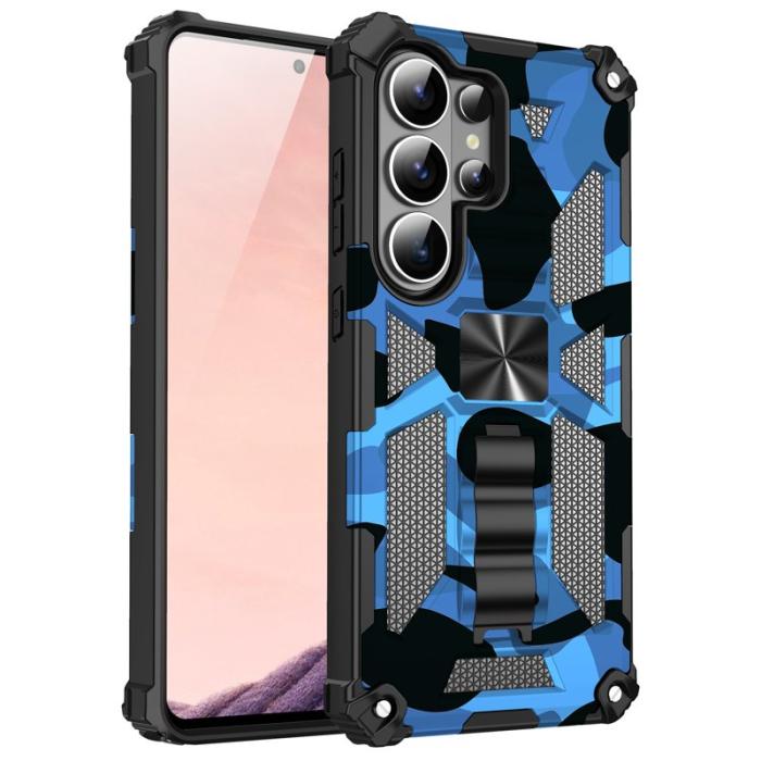 OEM - Mobilskal för Samsung Galaxy S26 Ultra Kickstand PC + TPU - Kamouflage Blå