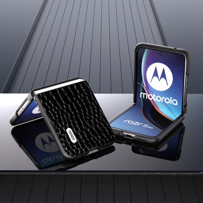 ABEEL - ABEEL Mobilskal till Motorola Razr 40 Ultra 5G Äkta Läder Svart