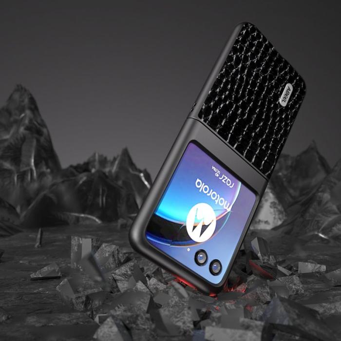 ABEEL - ABEEL Mobilskal till Motorola Razr 40 Ultra 5G Äkta Läder Svart
