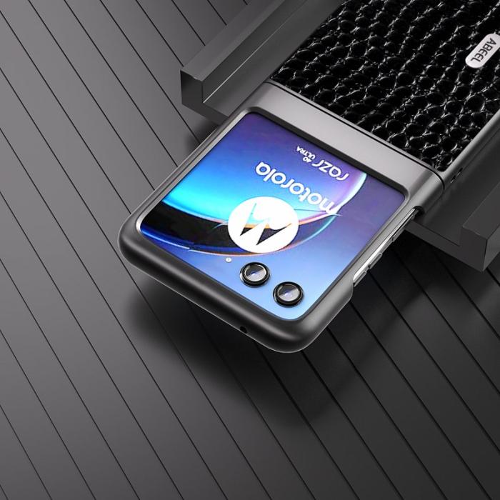 ABEEL - ABEEL Mobilskal till Motorola Razr 40 Ultra 5G Äkta Läder Svart
