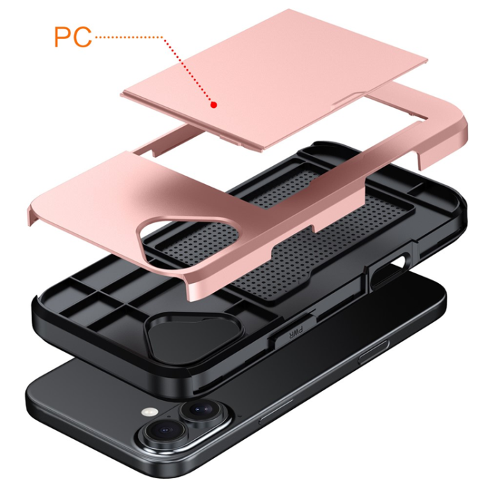 Amorus - AMORUS iPhone 17 Mobilskal Med Glidande Korthållare - Svart
