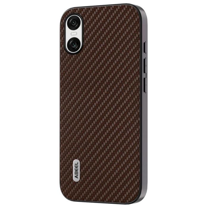 ABEEL - ABEEL Mobilskal till Sony Xperia 10 VI Läder+PC+TPU Kolfiber Brun