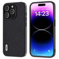 ABEEL - ABEEL iPhone 15 Pro Mobilskal Äkta Läder Litchi - Svart