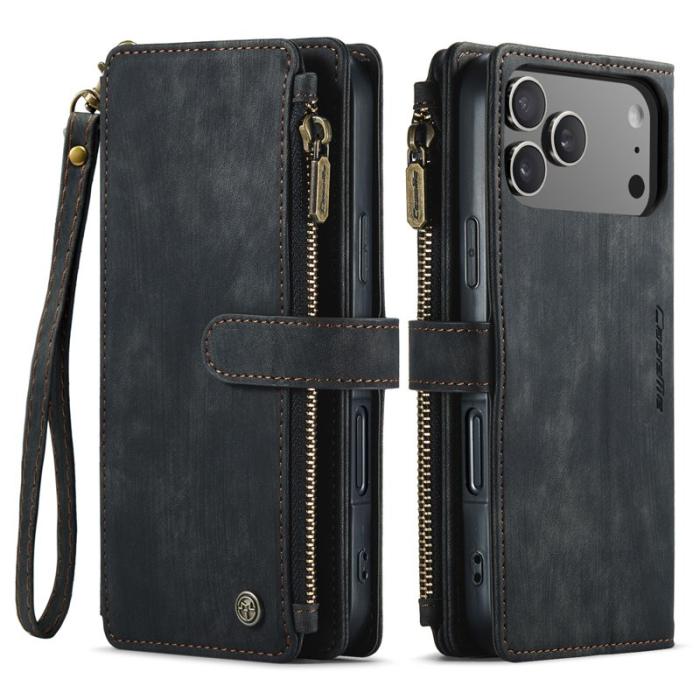 Caseme - CASEME Konstläder Plånboksfodral för iPhone 17 Pro med Rem - Svart