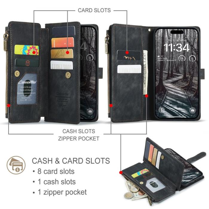 Caseme - CASEME Konstläder Plånboksfodral för iPhone 17 Pro med Rem - Svart