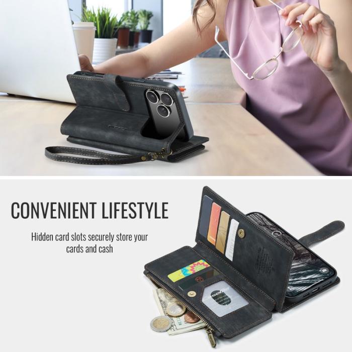 Caseme - CASEME Konstläder Plånboksfodral för iPhone 17 Pro med Rem - Svart