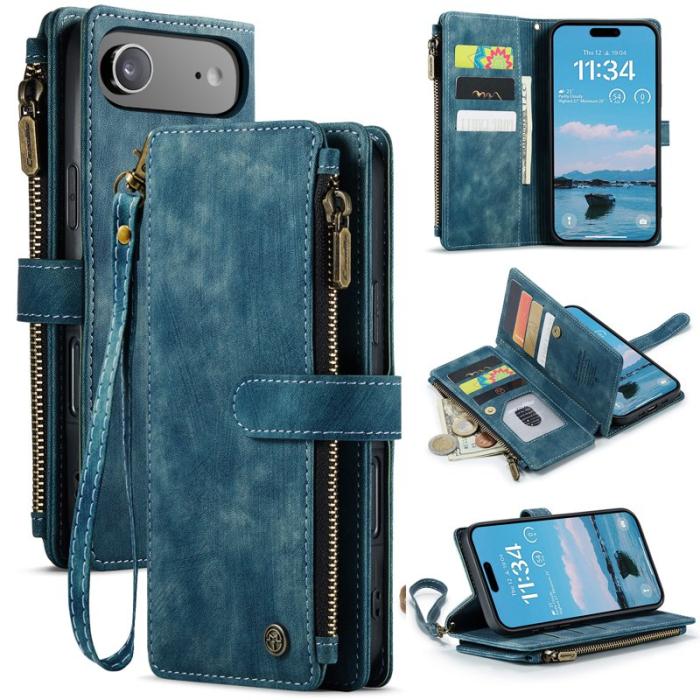 Caseme - CASEME Konstläder Plånboksfodral för iPhone Air med Rem och Flera Fack - Blå