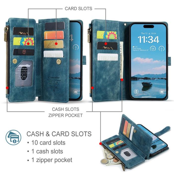 Caseme - CASEME Konstläder Plånboksfodral för iPhone Air med Rem och Flera Fack - Blå