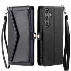 OEM - Samsung Galaxy S26/S26 Pro Pl&aring;nboksfodral Konstl&auml;der Med Handrem - Svart