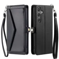 OEM - Samsung Galaxy S26/S26 Pro Pl&aring;nboksfodral Konstl&auml;der Med Handrem - Svart