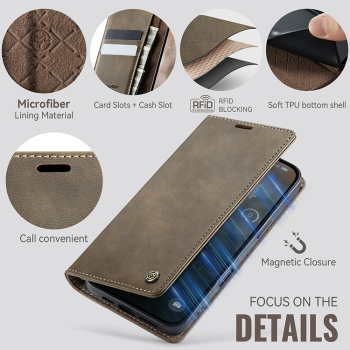 Caseme - Caseme iPhone 17 Pro Plånboksfodral RFID Blocking 033 - Kaffe