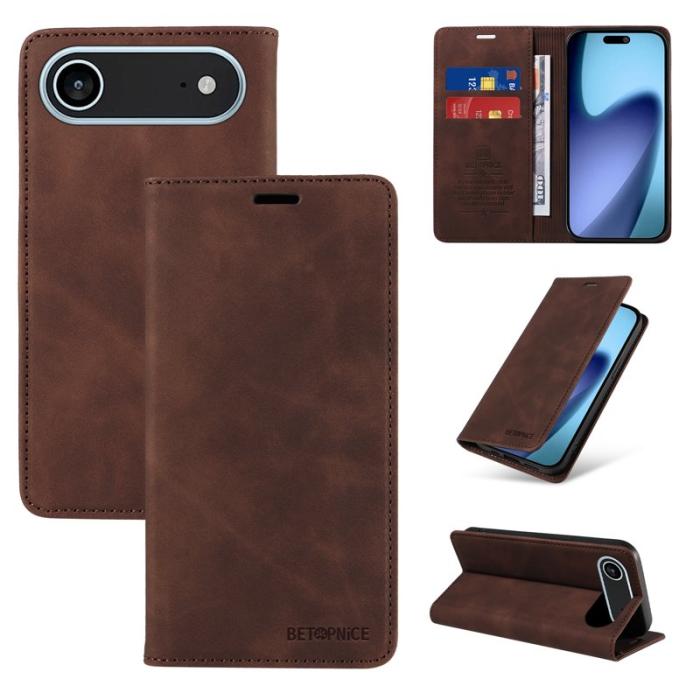 BETOPNICE - BETOPNICE iPhone Air Plånboksfodral Konstläder - Brun - RFID Blocking