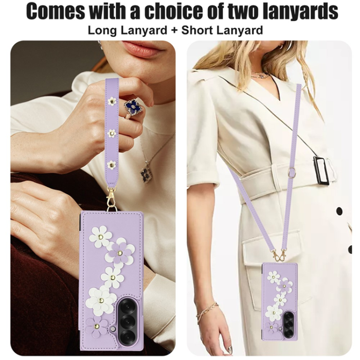 A-One Brand - Galaxy Z Fold7 Plånboksfodral Med 2 Remmar - Lila