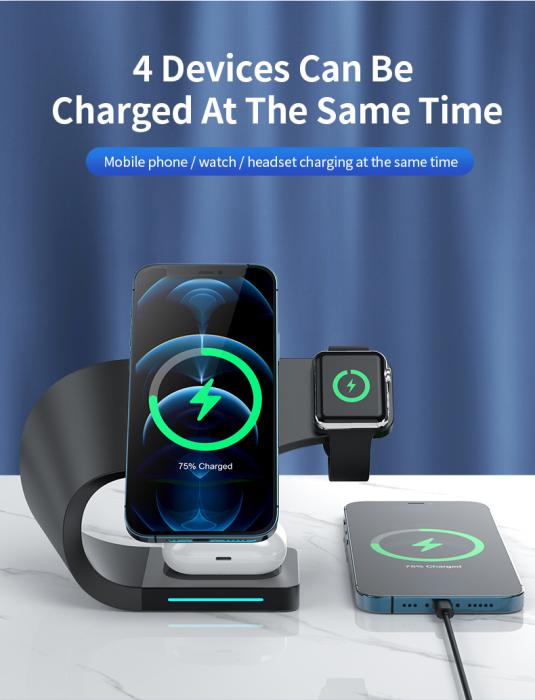 A-One Brand - 3-in-1 Trådlös Laddare Magsafe iPhone, Apple Watch, Airpods - Svart