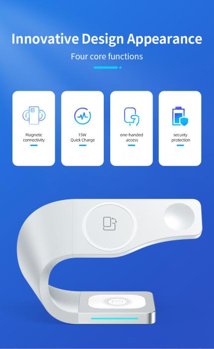 A-One Brand - 3-in-1 Trådlös Laddare Magsafe iPhone, Apple Watch, Airpods - Svart
