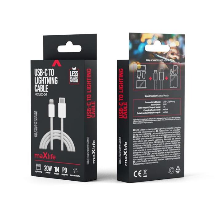 Maxlife - Maxlife USB-C till Lightning kabel 1m 20W MXUC-06 - Grå