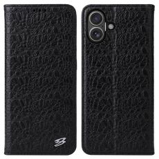 FIERRE SHANN - FIERRE SHANN iPhone 16 Pl&aring;nboksfodral &Auml;kta l&auml;der Krokodiltextur - Svart