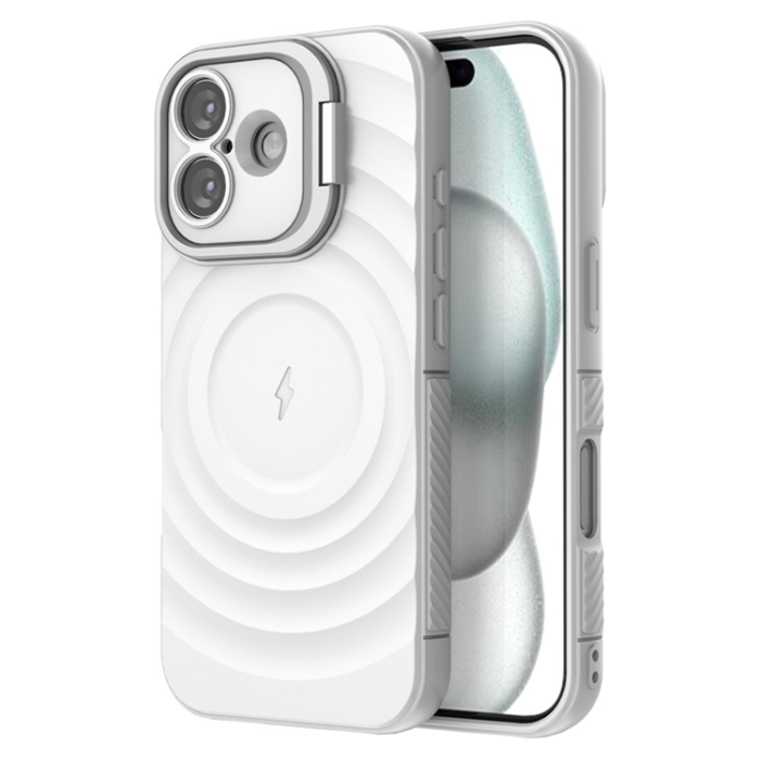 A-One Brand - iPhone 17 Mobilskal MagSafe Ripple Texture Kickstand - Vit