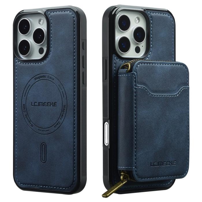 LC.imeeke - LC.IMEEKE L6 iPhone 16 Pro Plånboksfodral Konstläder - Blå
