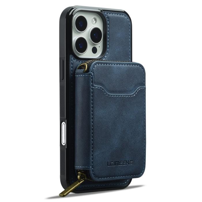 LC.imeeke - LC.IMEEKE L6 iPhone 16 Pro Plånboksfodral Konstläder - Blå
