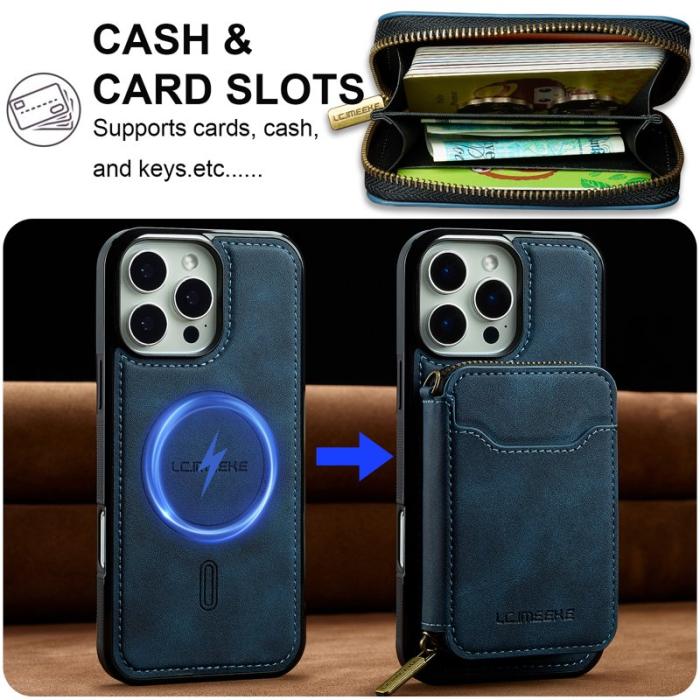 LC.imeeke - LC.IMEEKE L6 iPhone 16 Pro Plånboksfodral Konstläder - Blå