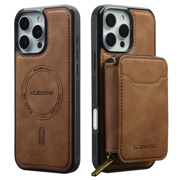 LC.imeeke - LC.IMEEKE L6 iPhone 16 Pro Plånboksfodral Konstläder - Brun