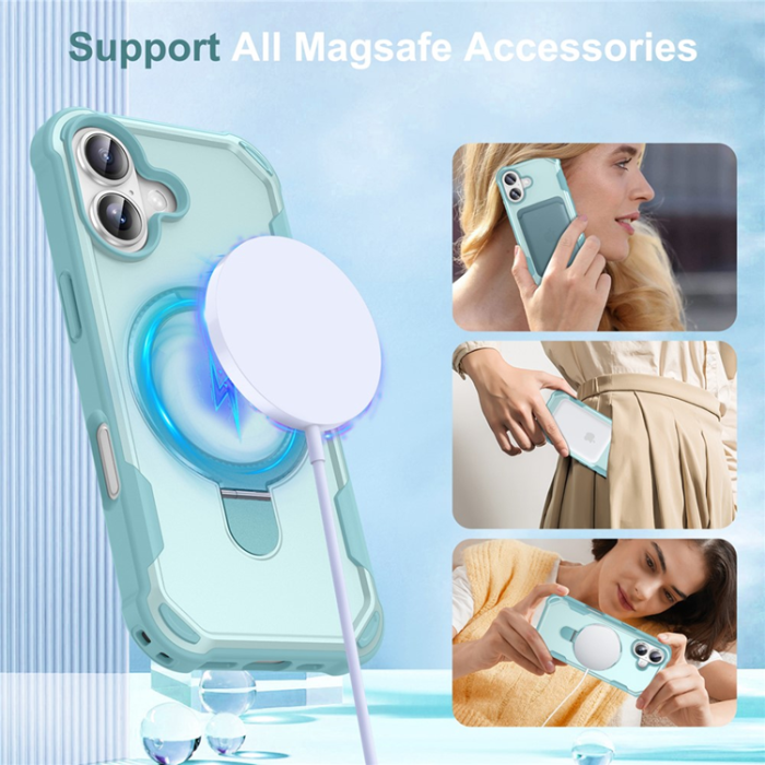 A-One Brand - iPhone 17 Mobilskal MagSafe TPU+PC Kickstand Shockproof - Blå