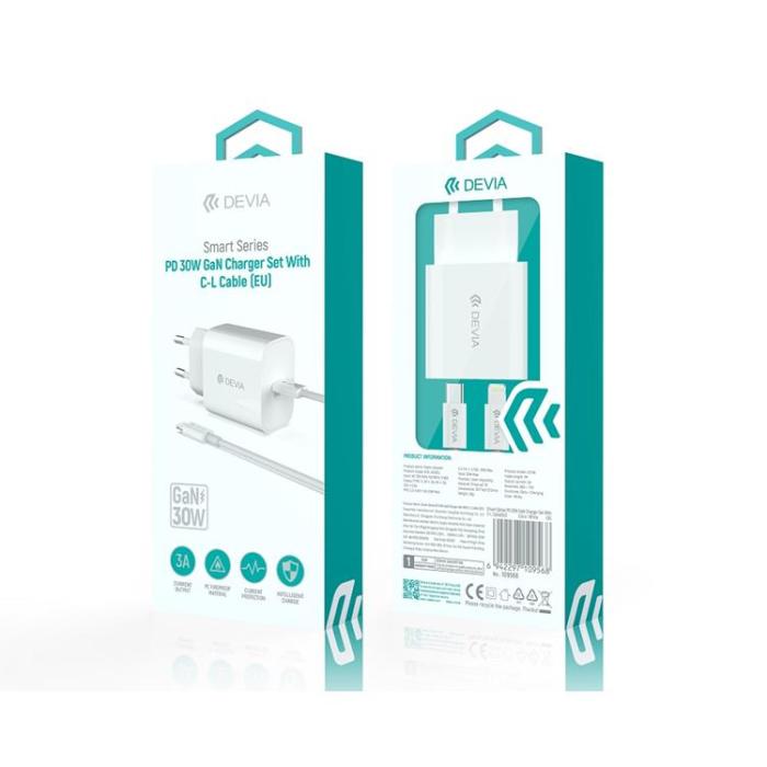 Devia - Devia GaN Snabbladdare USB-C 30W PD USB-C/Lightning Kabel