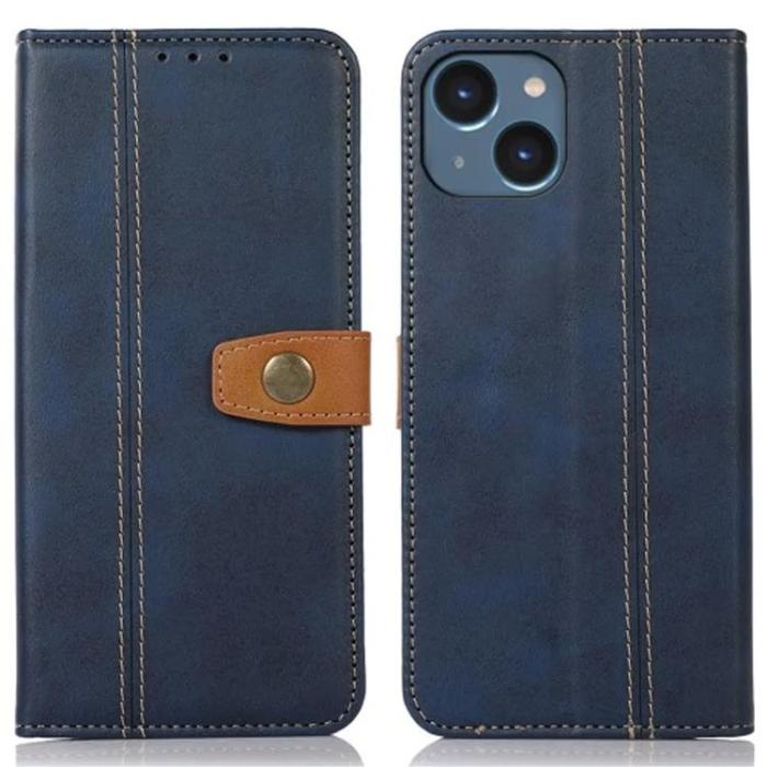 Taltech - iPhone 15 Plus Plånboksfodral Skinnimmitation - Blå