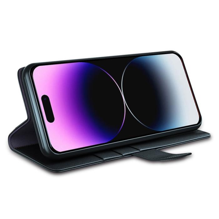 OEM - iPhone 15 Pro Max Plånboksfodral Äkta Läder Anti-Dust - Svart