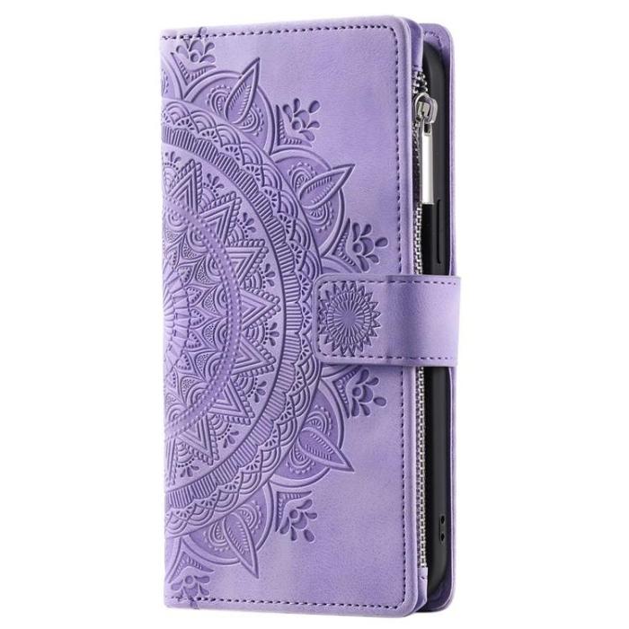 OEM - iPhone 15 Pro Plånboksfodral Mandala Flower Imprinted - Lila