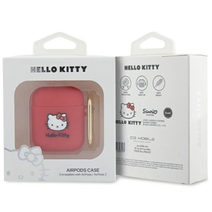 Hello Kitty - Hello Kitty AirPods 1/2 Skal Silikon 3D Kitty Head - Röd
