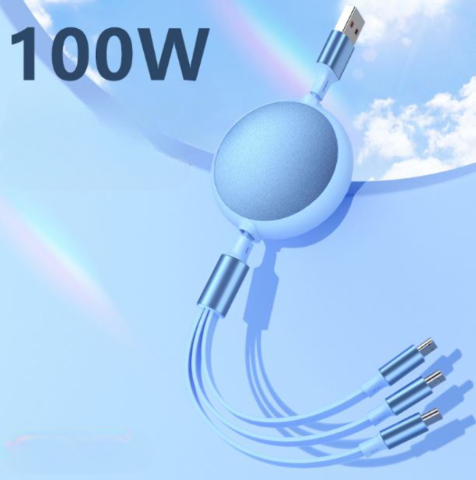 A-One Brand - 3in1 USB-A till USB-C, Lightning, microUSB kabel 100W 1.2m