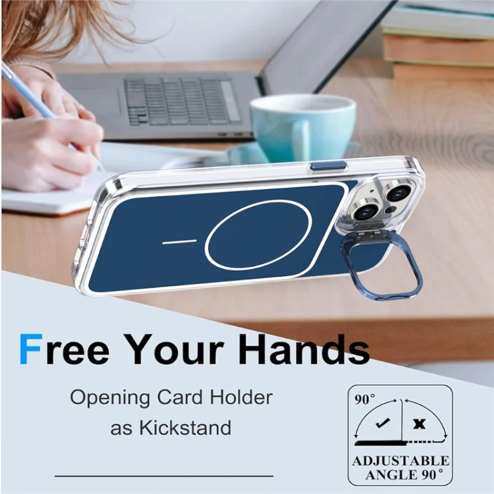 A-One Brand - iPhone 15 Mobilskal MagSafe Lens Kickstand med Handrem - Blå