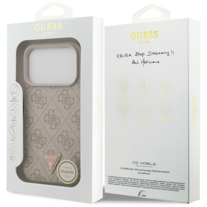 Guess - Guess Mobilskal För iPhone 18 Pro/17 Pro Magsafe Läder 4G Triangel Strass