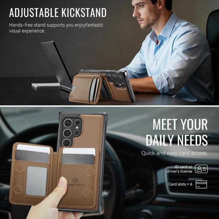 OEM - JEEHOOD Samsung Galaxy S22 Ultra 5G Fodral KonstLäder - Brun