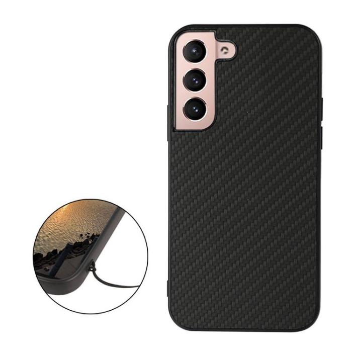 OEM - Carbon Fiber Läder Skal Galaxy S22 Plus 5G - Svart