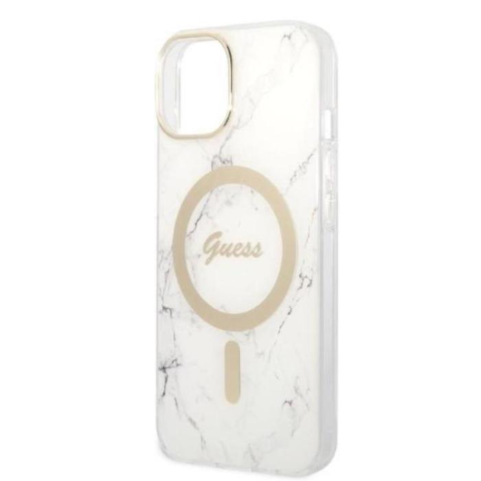 Guess - GUESS iPhone 14 Plus Magsafe Skal Marble + Trådlös Laddare - Vit