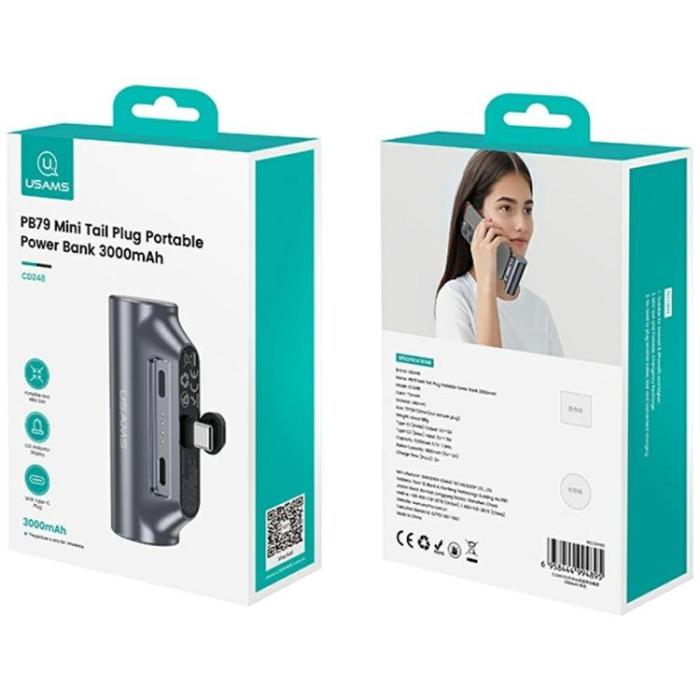 USAMS - USAMS Mini Tail Plug Bärbar Powerbank 3000mAh USB-C PB79