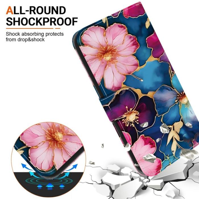 OEM - Samsung Galaxy S26 Plånboksfodral Mönstertryck Konstläder Ställ Blå Guld Blomma
