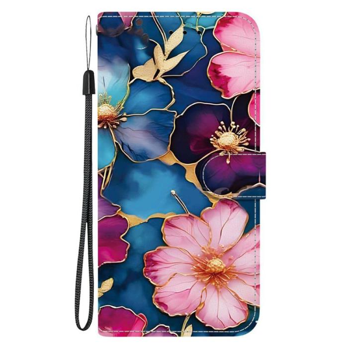 OEM - Samsung Galaxy S26 Plånboksfodral Mönstertryck Konstläder Ställ Blå Guld Blomma