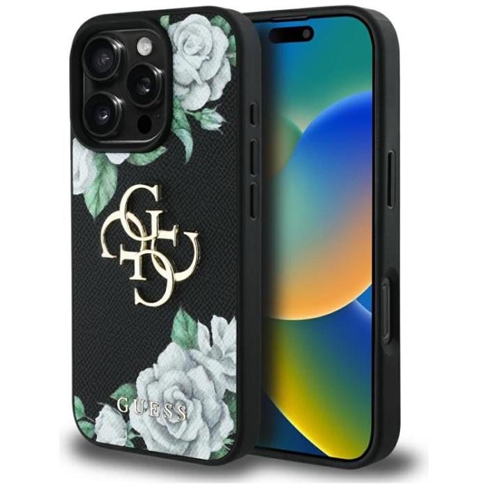 Guess - Guess iPhone 16 Pro Max Mobilskal Grained Roses Big 4G logo