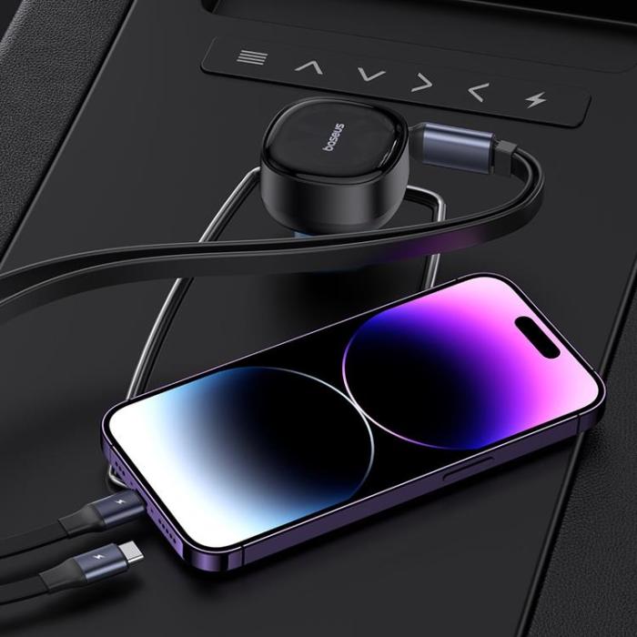 BASEUS - Baseus Enjoyment USB-C Billaddare med USB-C/Lightning 60W kabel - Svart