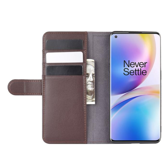OEM - Äkta Läder Plånboksfodral OnePlus 8 Pro - Brun