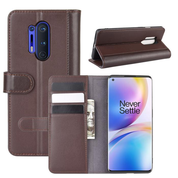 OEM - Äkta Läder Plånboksfodral OnePlus 8 Pro - Brun