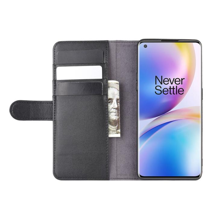 UTGATT1 - Äkta Läder Plånboksfodral OnePlus 8 Pro - Svart