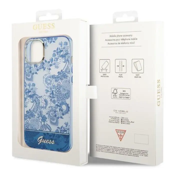 Guess - GUESS iPhone 14 Plus Skal Porcelain Collection - Blå