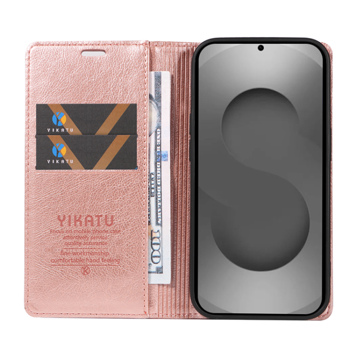 YIKATU - YIKATU Galaxy S26 Ultra Plånboksfodral Litchi Läder - Roséguld