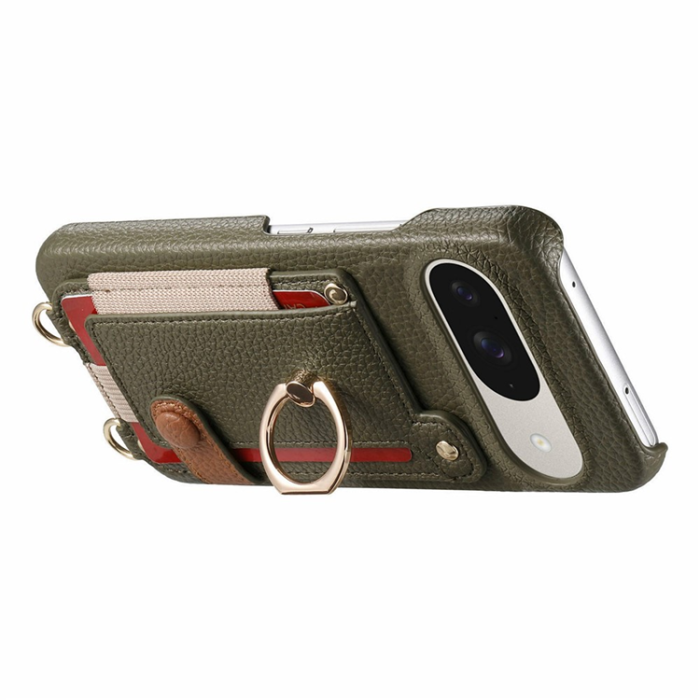 A-One Brand - Google Pixel 10/10 Pro Mobilskal med Korthållare Ring Kickstand - Midnight Grön