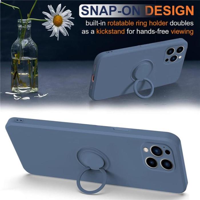 OEM - iPhone 15 Pro Max Mobilskal Ringhållare Liquid Silikon - Midnightblå